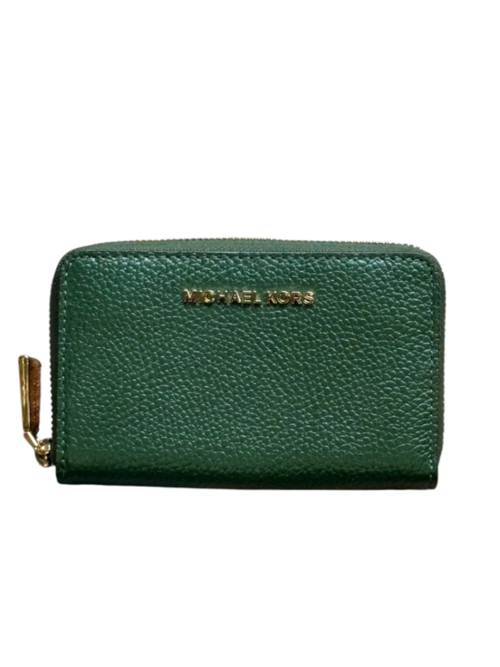Women's Michael Kors Foreest Green Pebble Leather Zip-Around Mini Wallet